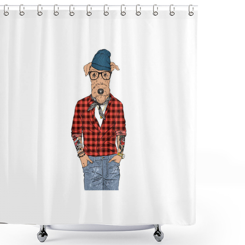 Personality  Airedale Terrier Urban Dog, Anthropomorphic Animal Illustration Shower Curtains