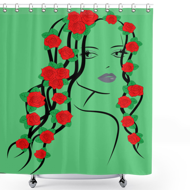 Personality  Fashionable Girl With Roses On Hair Shower Curtains