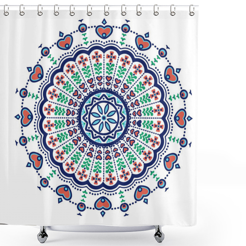 Personality  Ethnic Mandala-like Pattern With Flower And Heart Symbols Shower Curtains