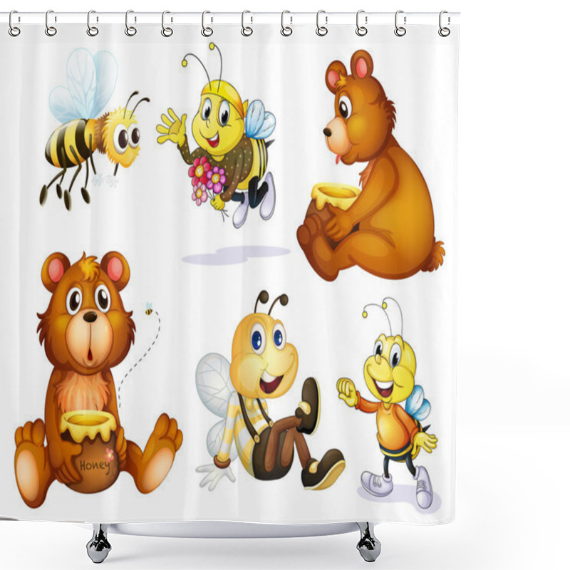 Personality  Two Bears And Four Bees Shower Curtains