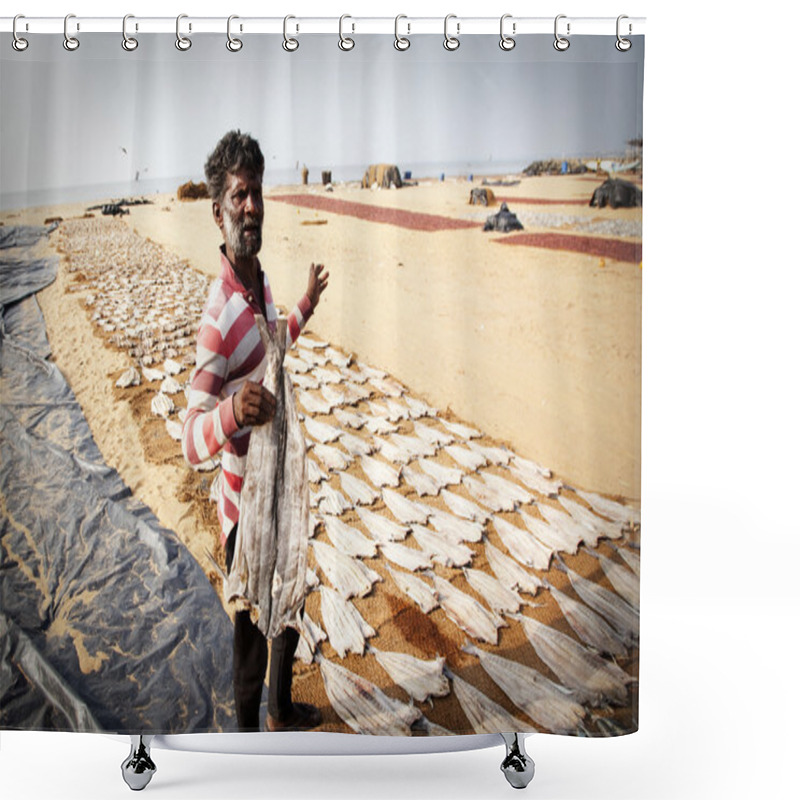 Personality  NEGOMBO, SRI LANKA - DECEMBER 31: Unidentified Fisherman Among D Shower Curtains