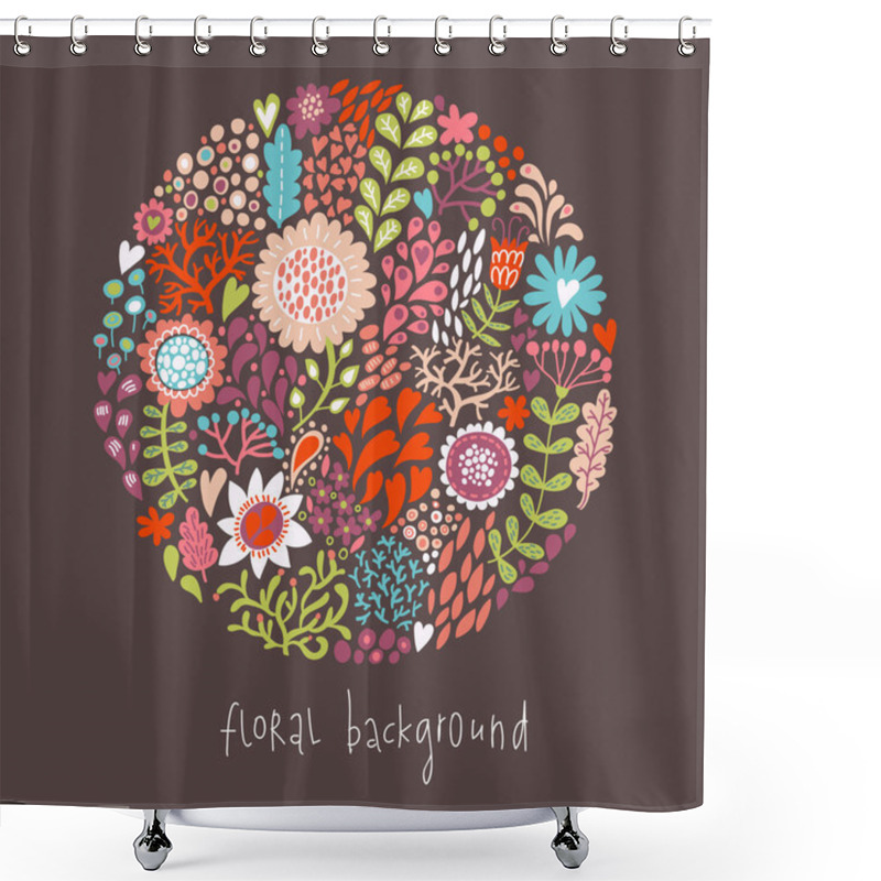 Personality  Ornamental Round Floral Pattern, Circle Background With Cute Details. Round Shape Made Of Eaves And Different Flowers. Summer Background. Bright Summer Outlines Made From Flowers. Shower Curtains