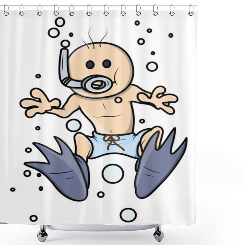 Personality  Scuba Diving Kid - Vector Cartoon Illustration Shower Curtains