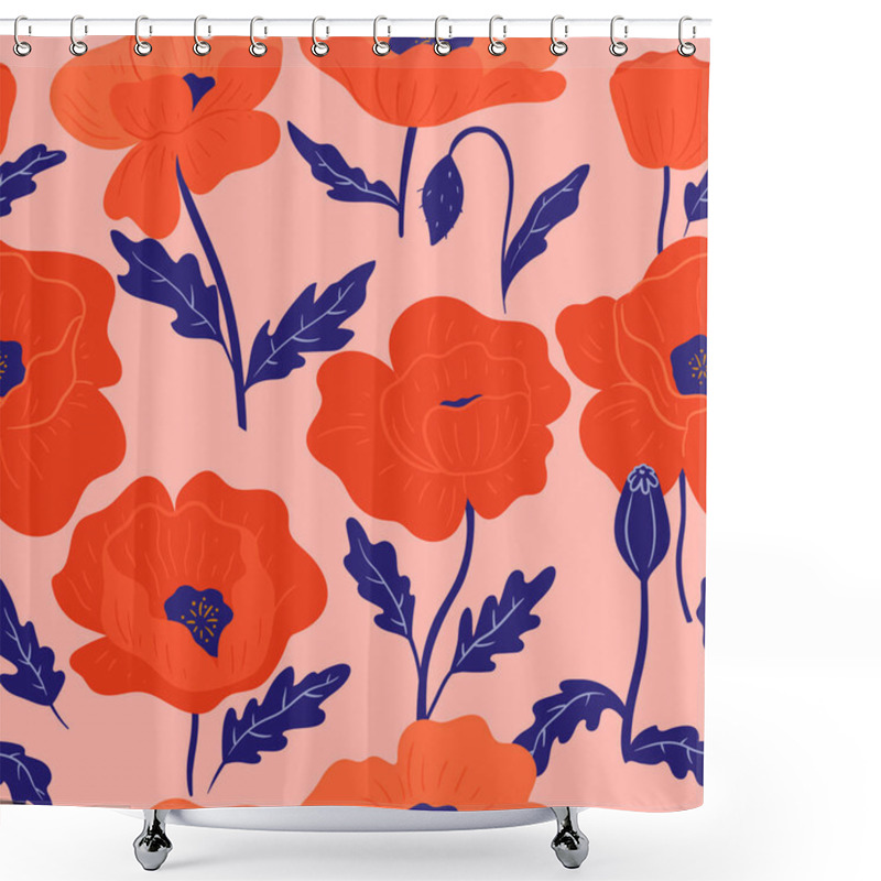 Personality  Seamless Pattern With Poppy Flowers. Vector Image. Shower Curtains