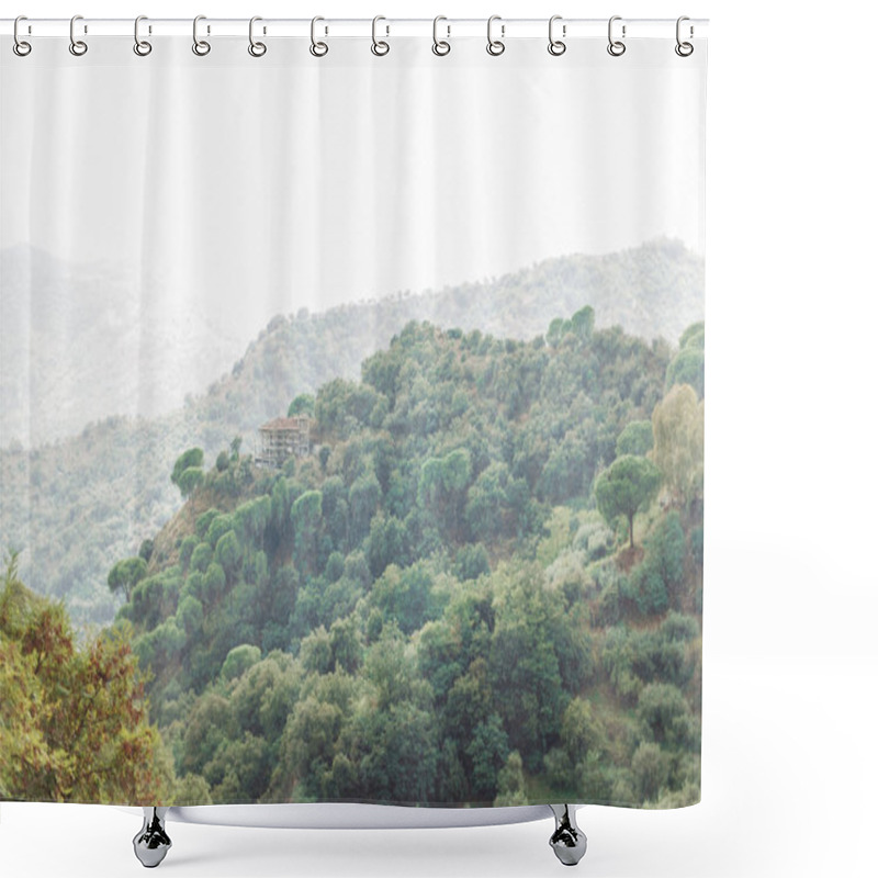 Personality  Green Trees In Italian Mountains Against Sky With Clouds  Shower Curtains