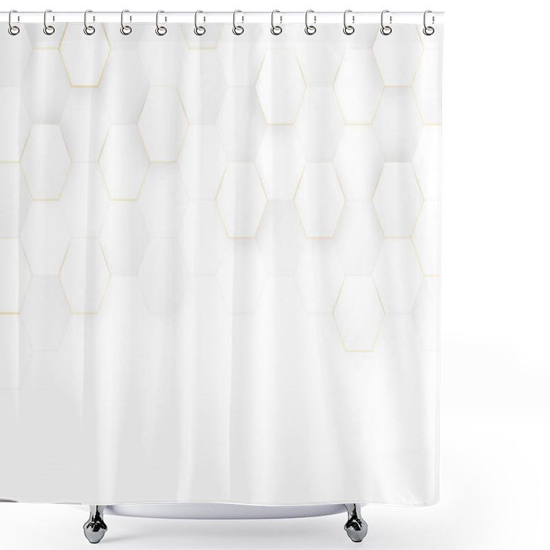 Personality  Abstract Luxury Background With Golden Mosaic Honeycombs. Luxury White Background With Golden Elements And Space For Text. Elegant Background With Golden Honeycombs. Vector Shower Curtains