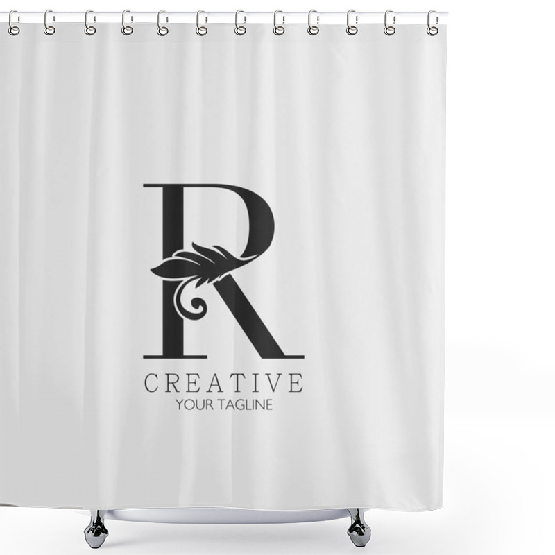 Personality  R Letter Minimalist Initial Nature Tropical Leaf Logo Icon, Monogram Vector Design Concept Nature Vintage Luxury. Shower Curtains