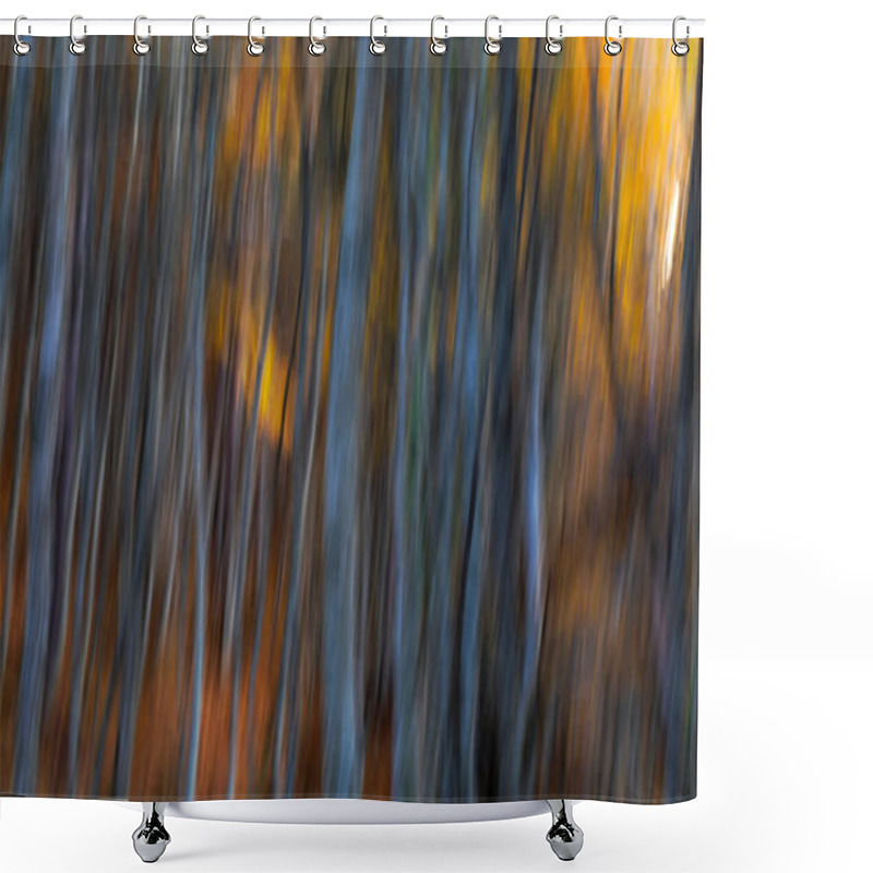 Personality  Trees. Abstract Forest Landscape. Trees Photographed With Pan Technique. Natural Background. Shower Curtains