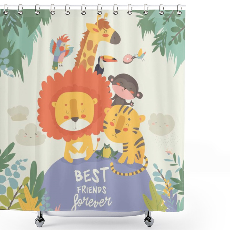 Personality  Happy Jungle Animals. Best Friends Shower Curtains