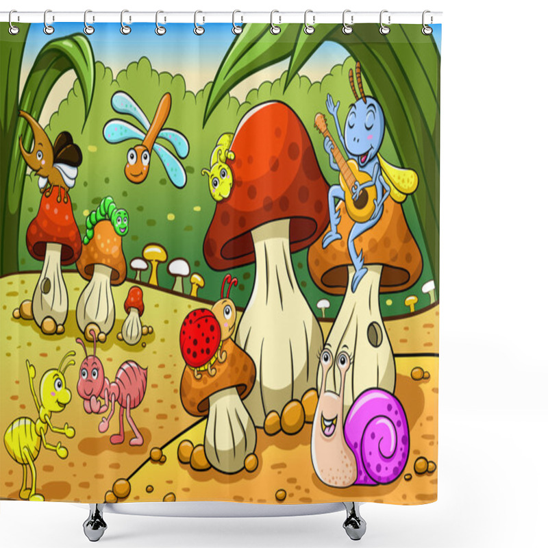 Personality  Insects Family On The Ground Shower Curtains