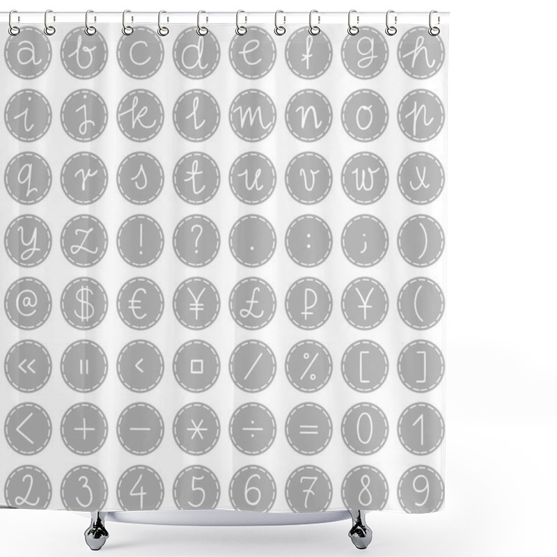 Personality  Hand Drawn White Letters Numbers And Signs On Round Sewed Buttons On White Background Education Set Shower Curtains