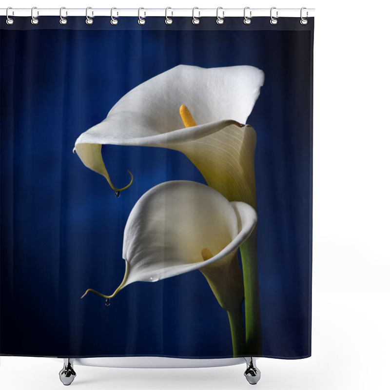 Personality  Lilly On The Dark Blue Background Shower Curtains