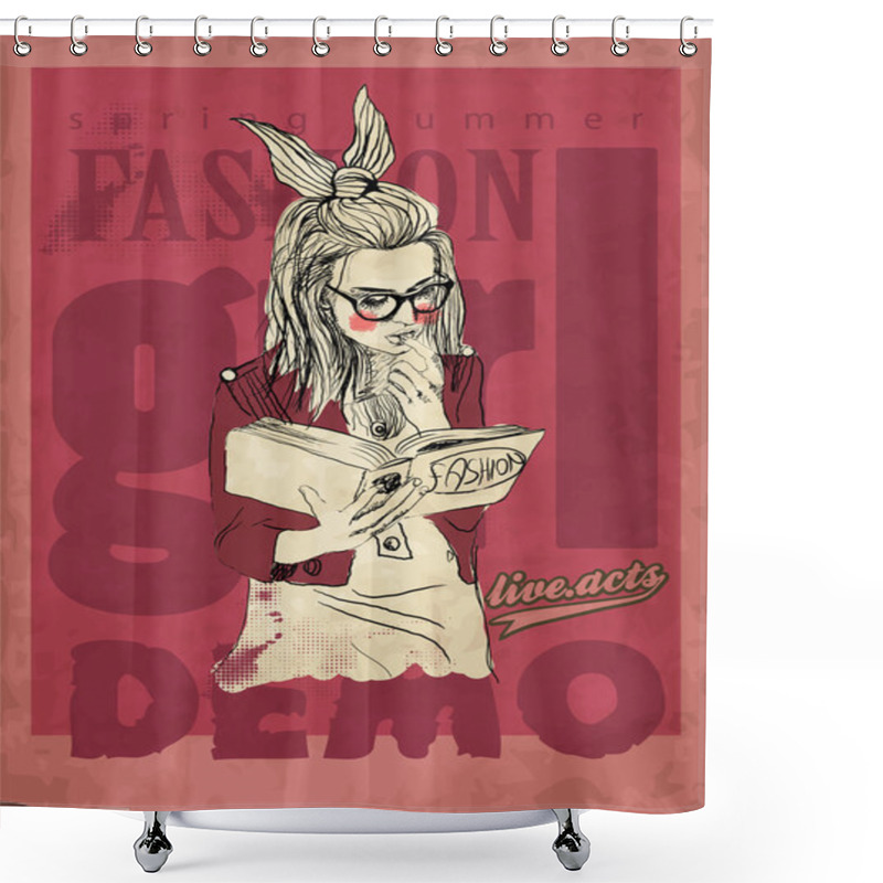 Personality  Girl With Ribbon And Book Shower Curtains