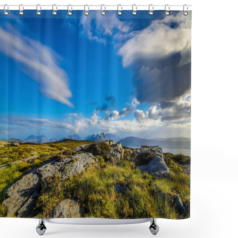 Personality  Beautiful Scenic Landscape Of Scotland Nature With Beautiful Evening Sun Set Sky. Shower Curtains