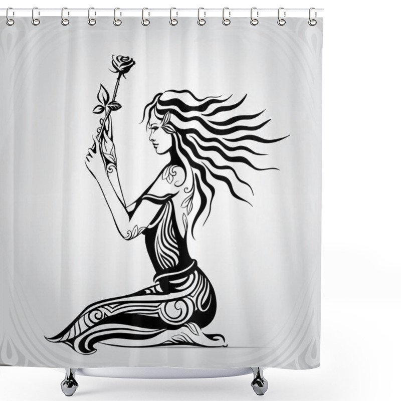 Personality  Girl With Rose In Hands Shower Curtains