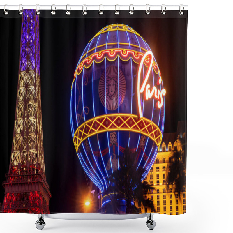 Personality  The Paris Las Vegas Hotel And Casino Featuring A Hot Air Balloon And The Eiffel Tower Of France, Which Is A Casino Inspired By French Culture. Shower Curtains