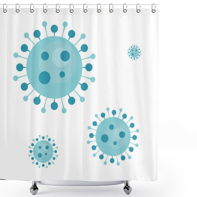 Personality  Blue Virus, Bacteria, Microbes Icon. Set Vector Bacteria Sign In Flat Style. Microbe Bacteria Icon Isolated On White Background. Shower Curtains