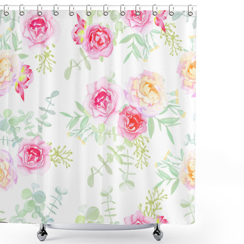 Personality  Delicate Roses Seamless Vector Pattern In Shabby Chic Style Shower Curtains