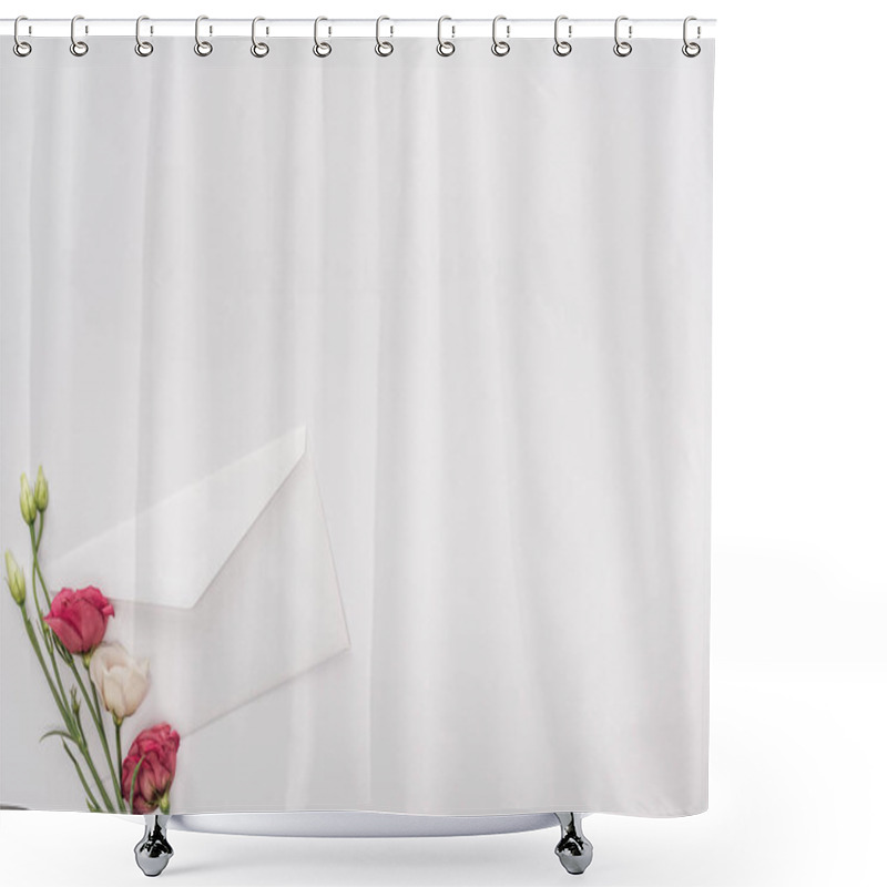 Personality  Top View Of Envelope And Flowers Isolated On White With Copy Space Shower Curtains