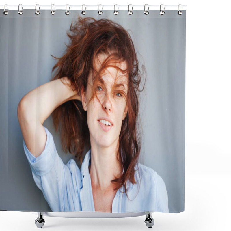 Personality  Woman Playing With Her Hair Shower Curtains