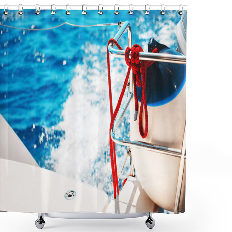 Personality  Sailing Yacht Catamaran In The Sea In Greece, Turquoise Waters Of Aegean Sea Near Athens. Shower Curtains