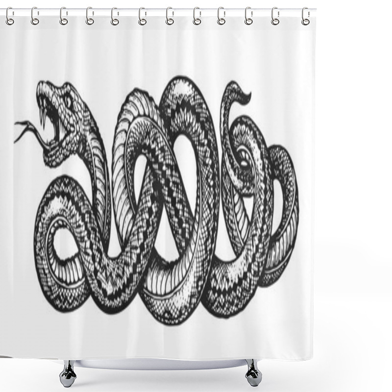 Personality  Snake Sketch Vector. Hand Drawing Tattoo Isolated On White Background In Vintage Engraving Style Shower Curtains