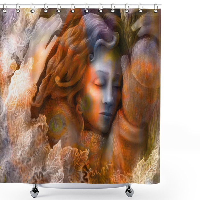 Personality  Fairy Woman With Winter Glowes Hugging Tree, Painting Detail Shower Curtains