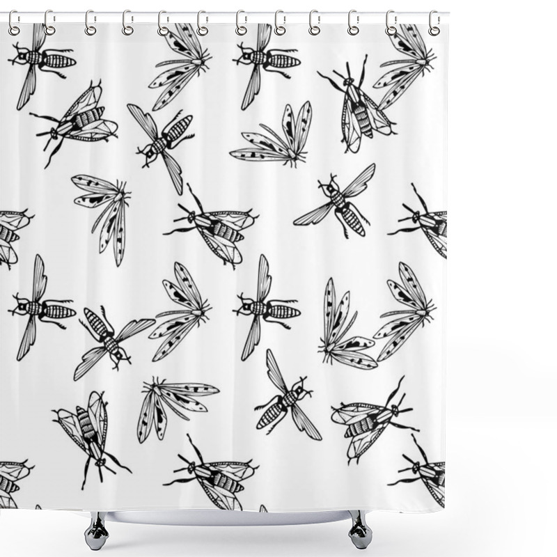 Personality  Seamless Pattern With Insects Shower Curtains