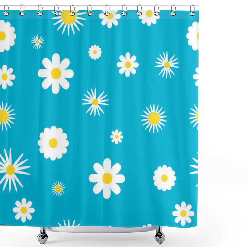 Personality  Set Of Vector Flowers, White Floral Seamless Pattern Design On Blue Background Shower Curtains