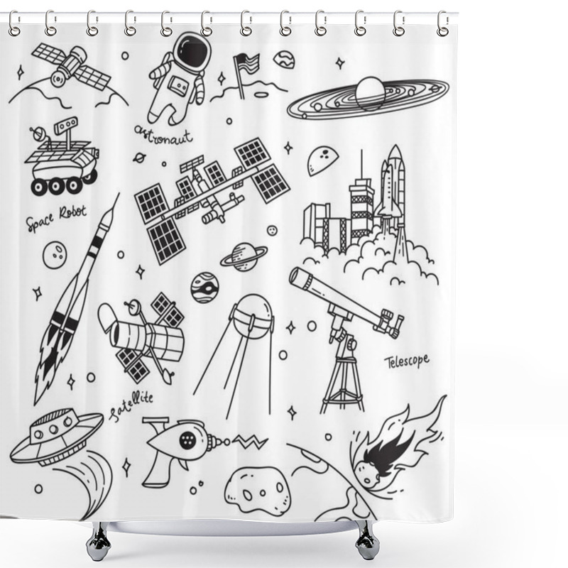 Personality  Set Of Space Doodle Isolated On White Background Shower Curtains