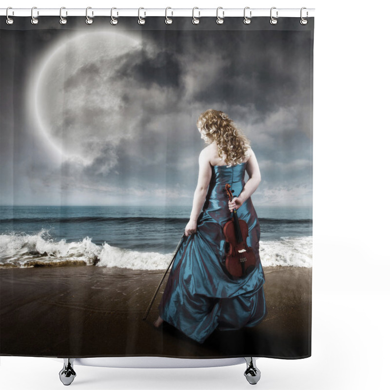 Personality  Violin At The Beach Shower Curtains