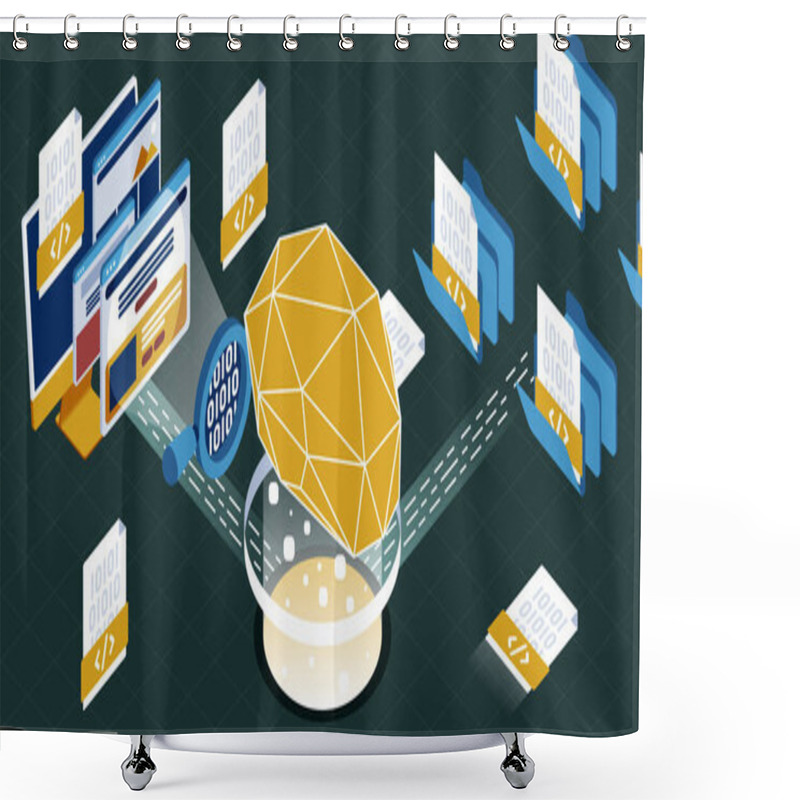 Personality  Parsing Process Isometric Illustration Processing And Analysis Shower Curtains