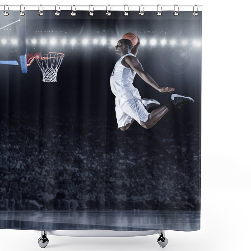 Personality  Basketball Player Scoring An Athletic, Amazing Slam Dunk Shower Curtains