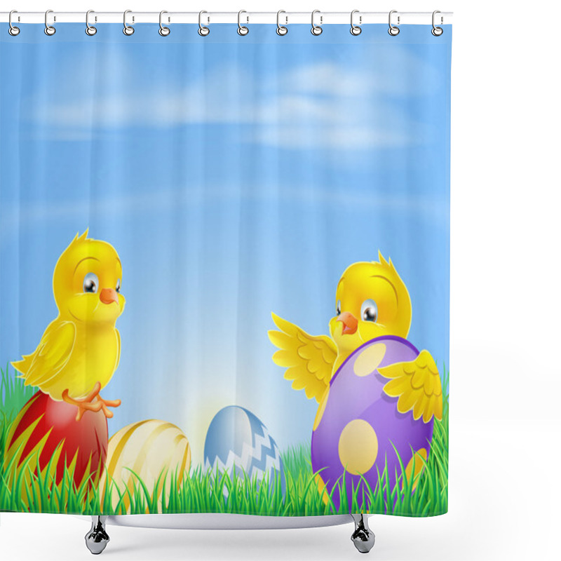 Personality  Chickens And Easter Eggs Background Shower Curtains