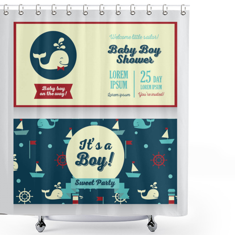 Personality  Baby Boy Arrival Cards Template Shower Curtains