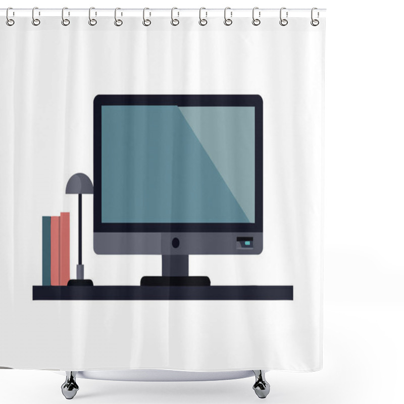 Personality  Computer Equipment And Lamp In Desk Isolated Shower Curtains