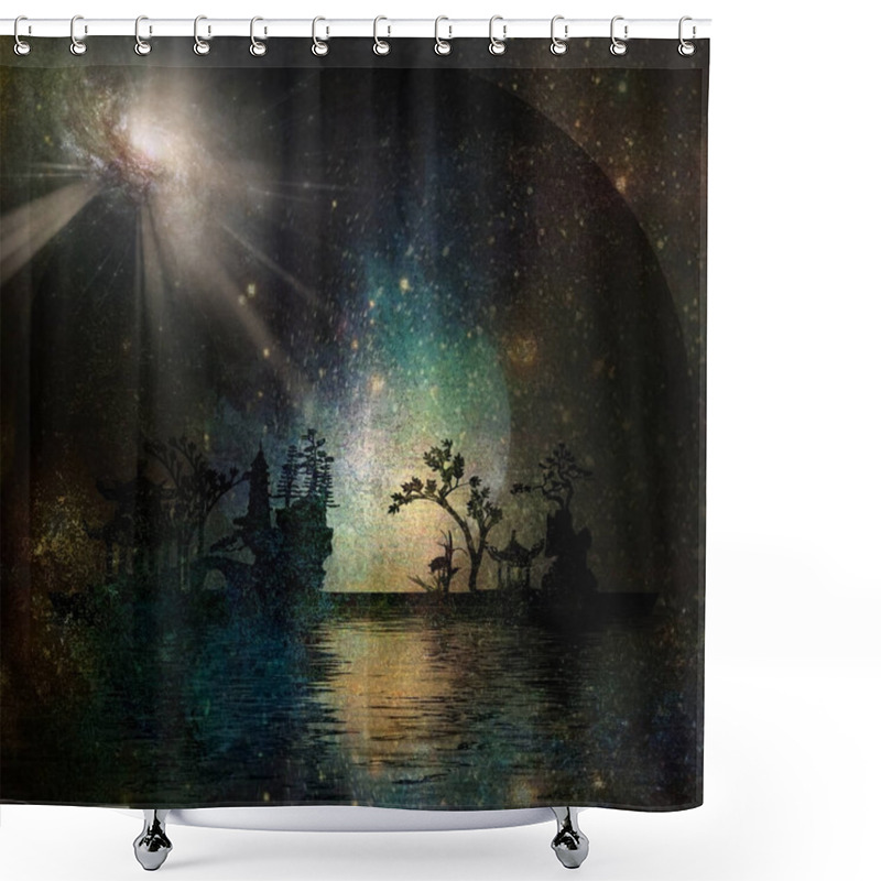 Personality  Asia Garden Landscape. Bright Galaxy In The Sky Shower Curtains