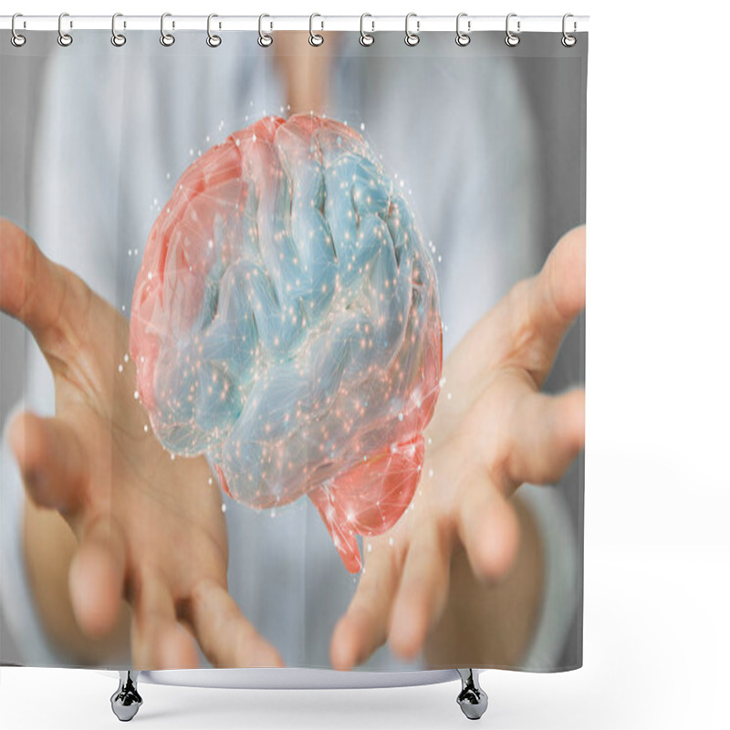 Personality  Businesswoman Using Digital 3D Projection Of A Human Brain 3D Re Shower Curtains