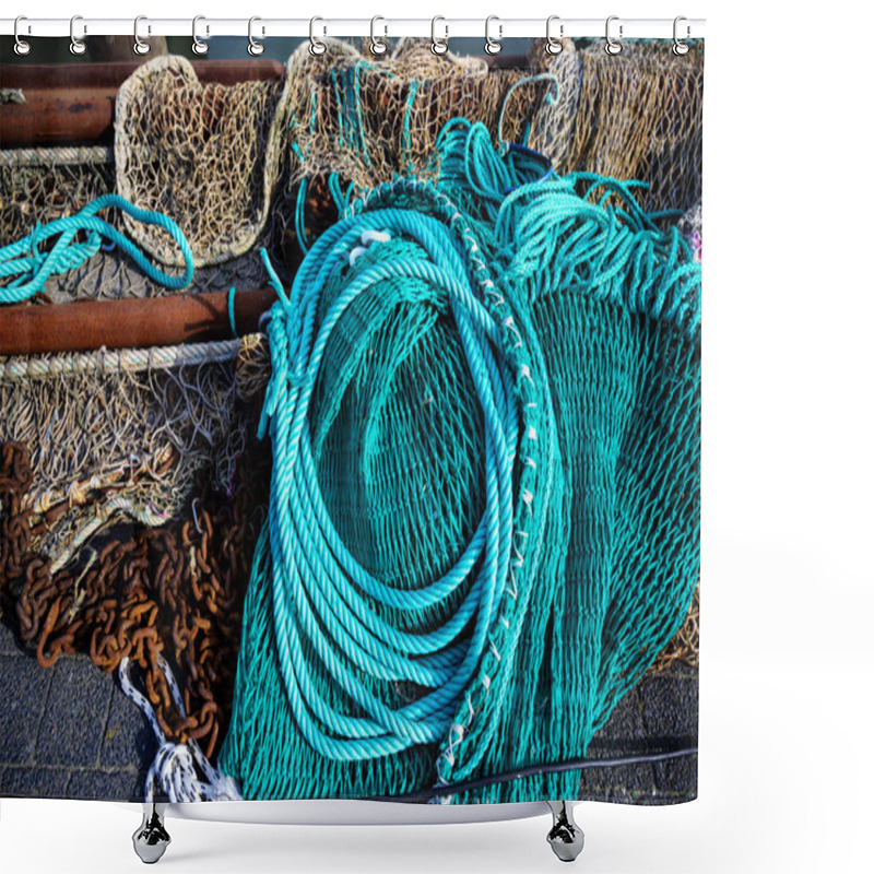 Personality  Nets And Ropes, Equipment On A Fishing Boat Shower Curtains