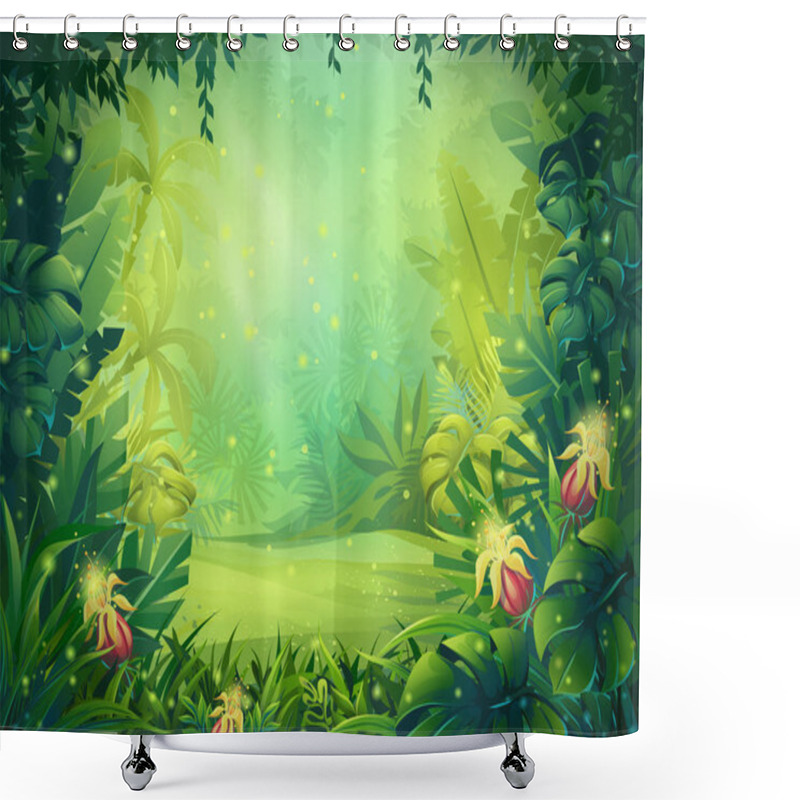 Personality  Vector Illustration Morning Rainforest Shower Curtains