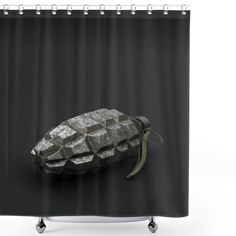 Personality  Hand Grenade With Copy Space On Dark Background 3d Illustration Shower Curtains