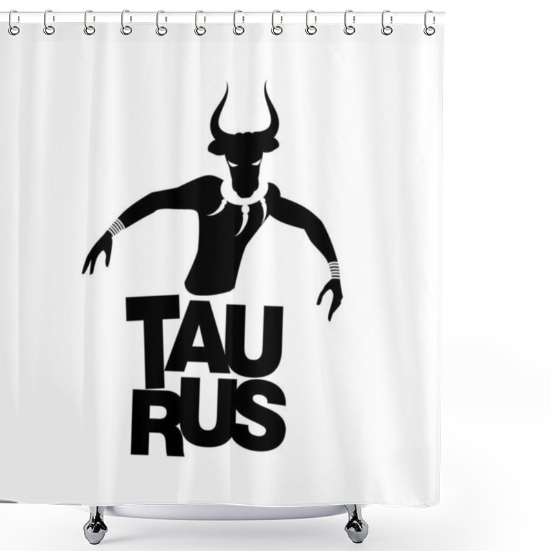 Personality  Tribal Zodiac. Taurus. Man With Bull Head, Fangs Necklace And Bracelets Isolated On White Background Shower Curtains