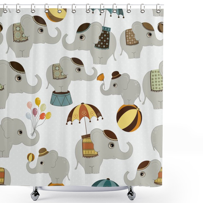 Personality  Seamless Pattern With Cute Elephants Shower Curtains