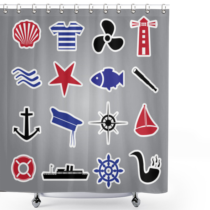 Personality  Nautical Icon Stickers Collection Eps10 Shower Curtains