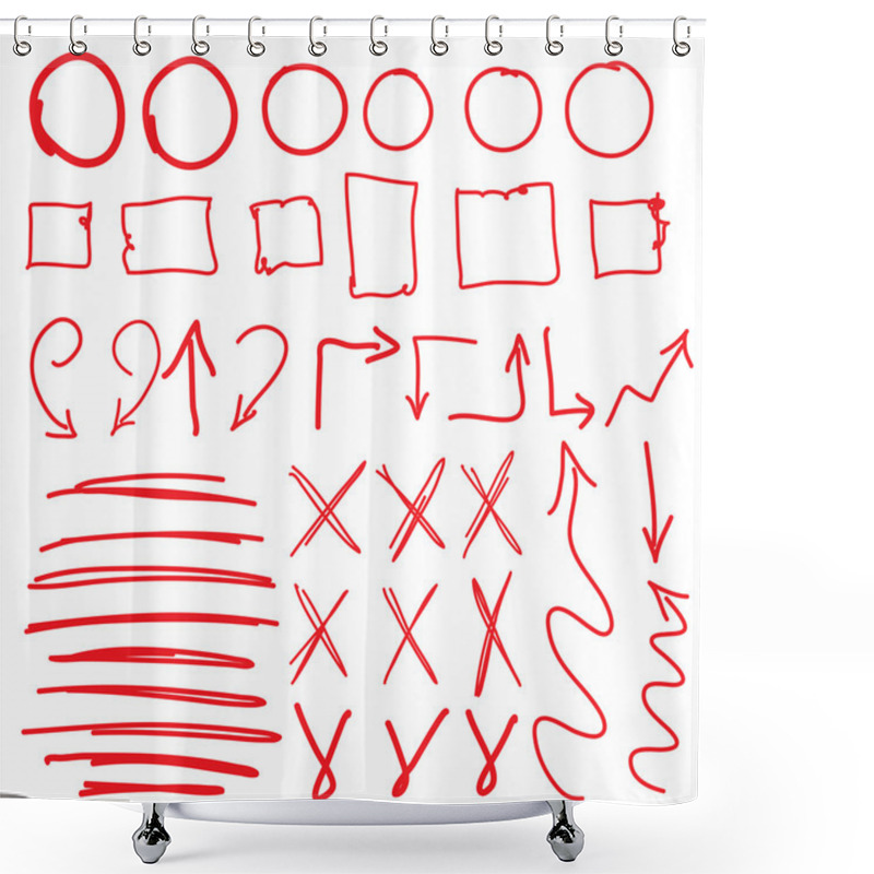 Personality  Red Circle Set, Scribbles Shower Curtains