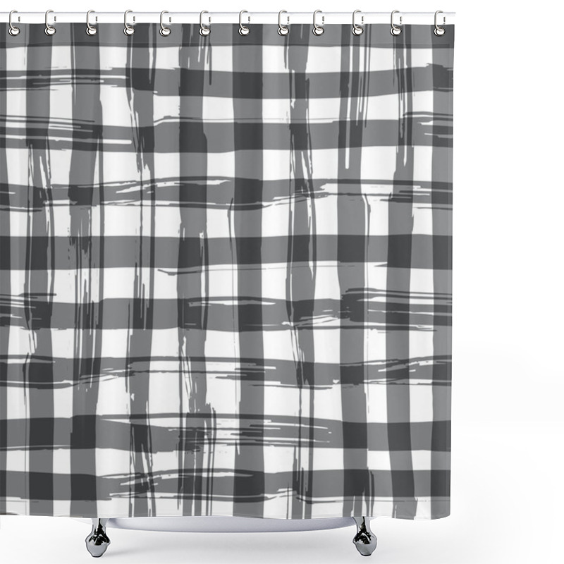 Personality  Vector Seamless Pattern With Square Hand Drawn Texture. Black Checkered Tablecloth Shower Curtains