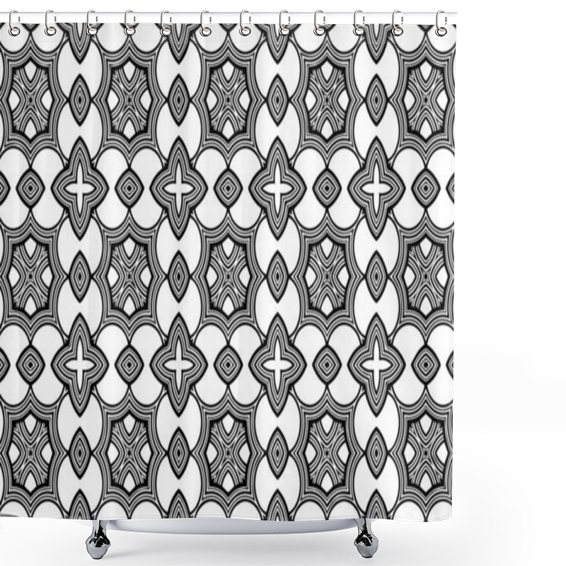 Personality  Ethnic Geometric Background Inspired By Oriental Doodling. Abstract Black White Template. Patterned Unique Texture For Coloring Book, Textile, Wallpaper. Shower Curtains