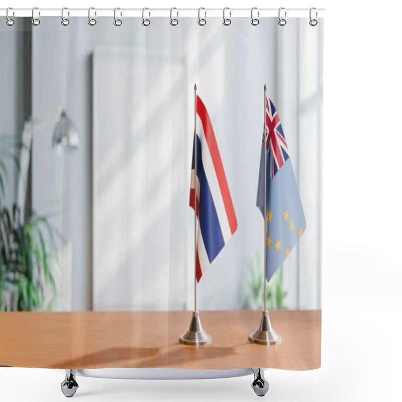 Personality  FLAGS OF THAILAND AND TUVALU ON TABLE Shower Curtains