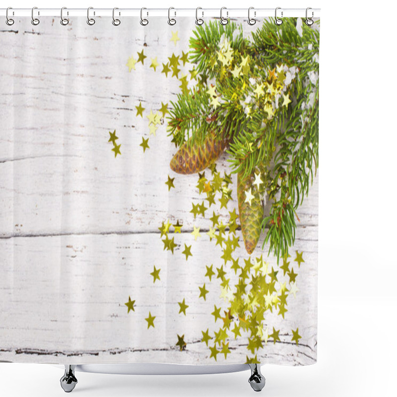 Personality  Branch Of Christmas Tree And Gold Star Confetti Shower Curtains