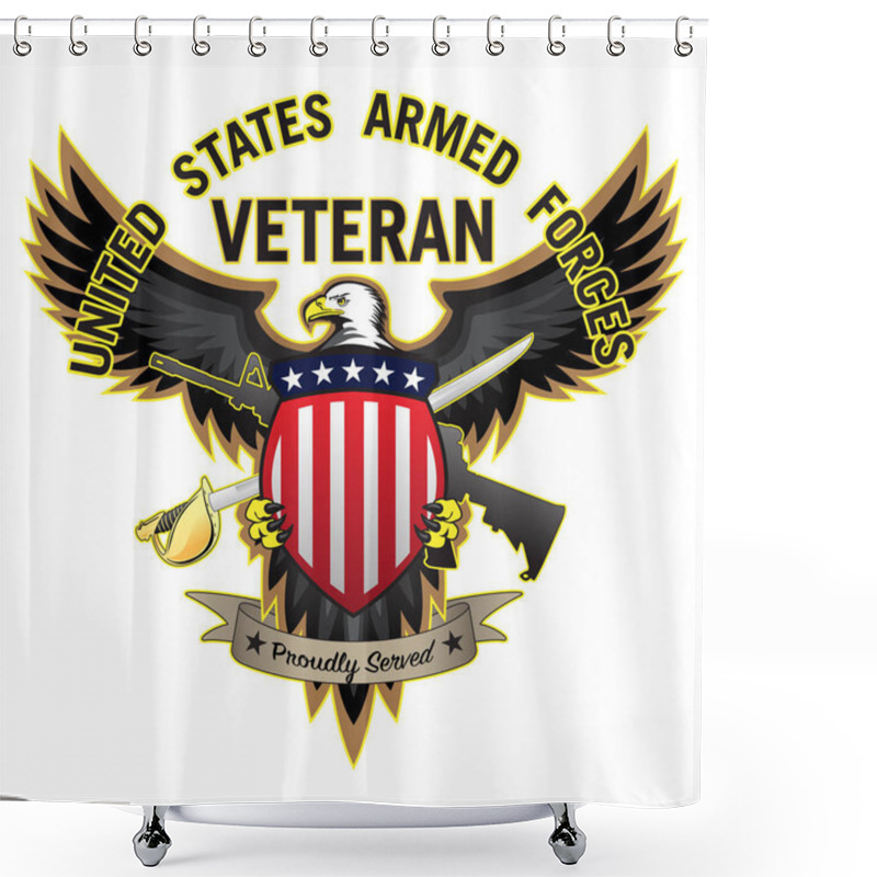 Personality  United States Armed Forces Veteran Proudly Served Bald Eagle Vector Illustration Shower Curtains